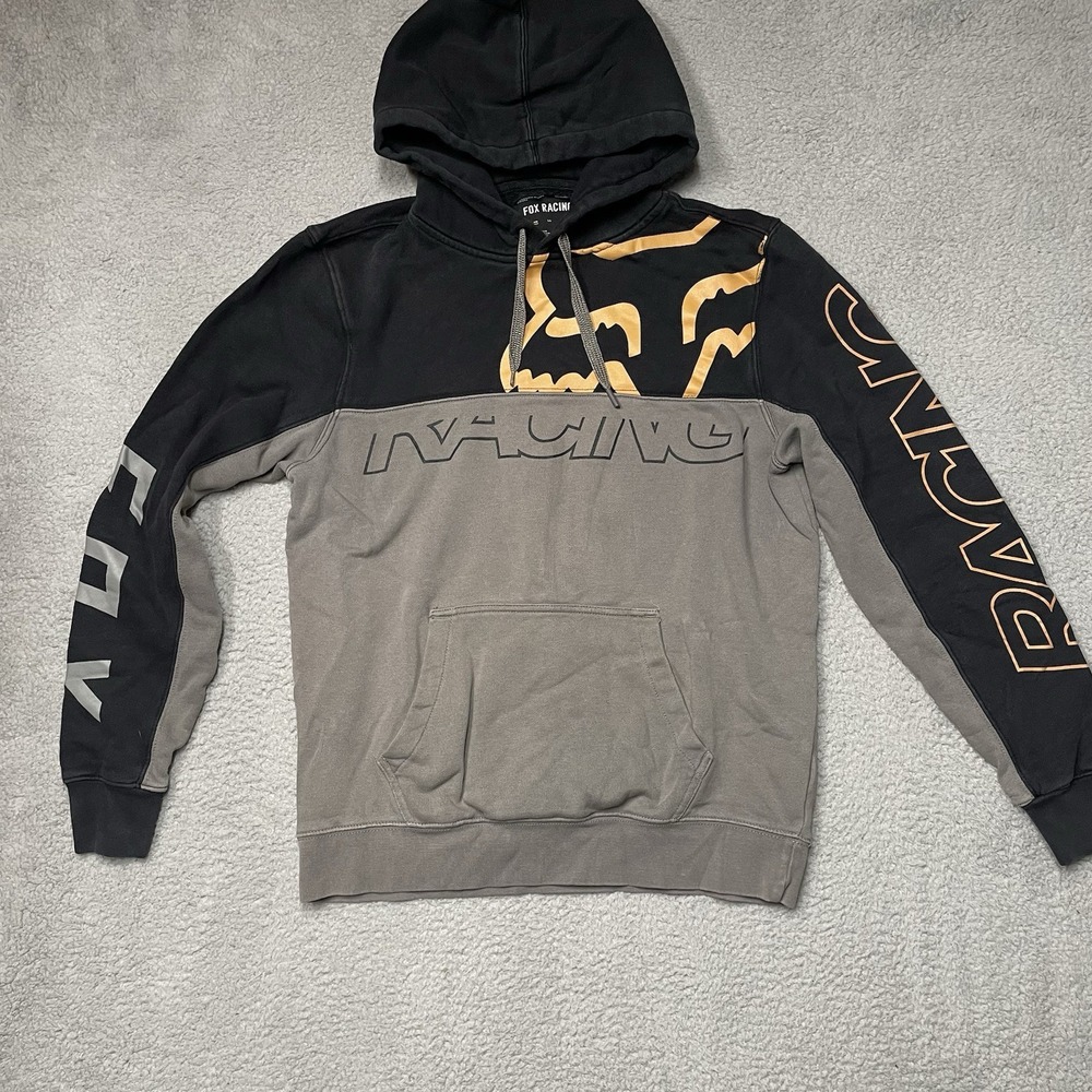 Fox Racing Men's Hoodie Black Gray Sleeve Hits Size Medium Racing Y2K Fox Head